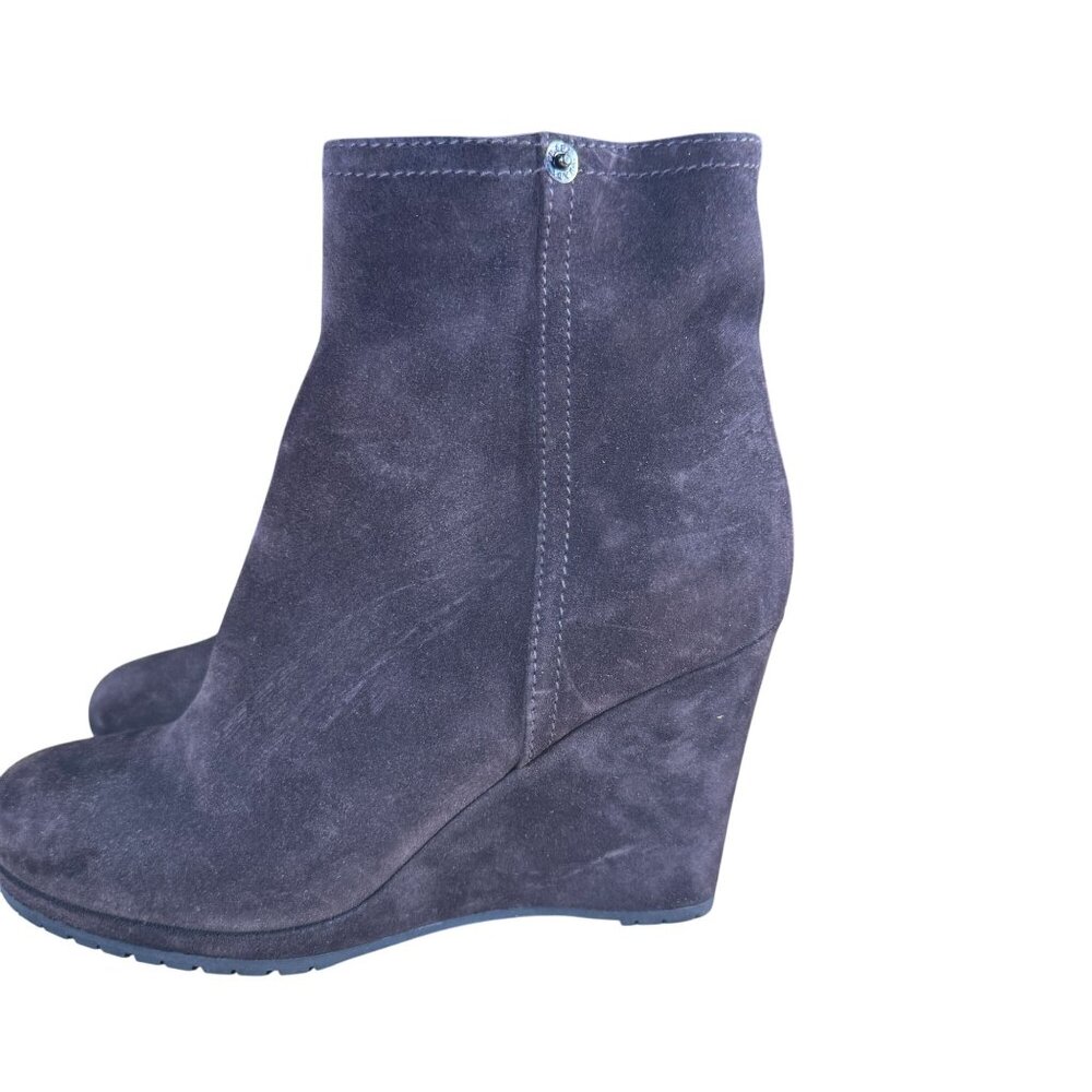Prada Brown Suede Wedge Heel Ankle Boots Booties Size 38.5 - Picture 6 of 12